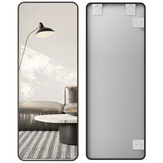 Boromal Standspiegel Wandspiegel Ganzkörperspiegel Schwarz Groß Flurspiegel 140x40cm (HD Groß Hochspiegel, 5mm Kupfer-und bleifreier Spiegel), mit Alu-Rahmen,2 Montagemöglichkeiten schwarz