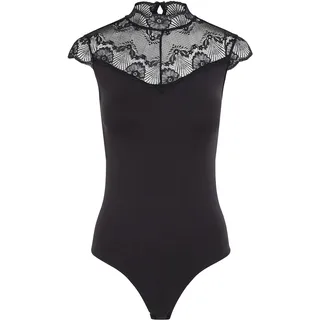 Body PIECES "PCNAYA Spitzenbody NOOS", Damen, Gr. XS, N-Gr, schwarz, Single Jersey, Spitze, Obermaterial: 92% Nylon, 8% Elasthan, unifarben, feminin, sehr figurbetont, Kurzarm, Bodies, mit Spitze