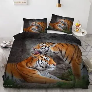 Bettwäsche-Set 135x200cm 2-teilig Mikrofaser Tiger 3D-Druck Reißverschluss