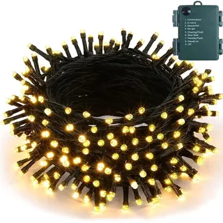5M 50 LED Weihnachtsbaum Lichterkette batterie Timer mit 8 Leuchtmodi Speicherfunktion Weihnachtsgirlanden Lichter Innen Party Garten Deko Warmweiß - Beige