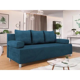 MIRJAN24 Schlafsofa Dover Cord, mit Schlaffunktion und Bettkasten, mit Chromfüße, Polsterhocker als Option blau