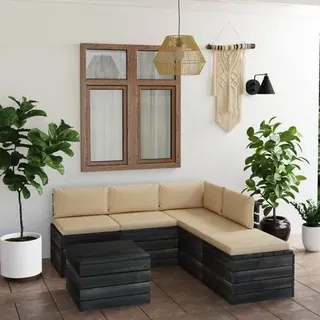 vidaXL 6-tlg. Garten-Sofagarnitur aus Paletten mit Kissen Kiefernholz