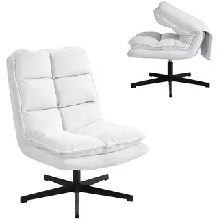 MEUBLE COSY Sessel 360° Drehbar Einzelsofa Faltbar Loungesessel Relaxsessel mit Armlehne Design Drehsessel, Metallbeine, für Wohnzimmer Schlafzimmer, Weiß, 65x79.5x85cm, Metall Stoff
