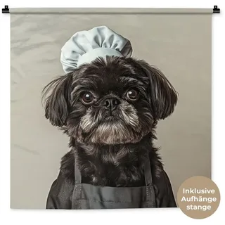 MuchoWow Wandteppich Kochkleidung - Schwarz - Hund, Quadratisch, Höhe: 3 mm, Wandtuch für Wohnzimmer, Schlafzimmer, 90x90 cm schwarz Quadratisch | 90 cm x 90 cm x 3 mm
