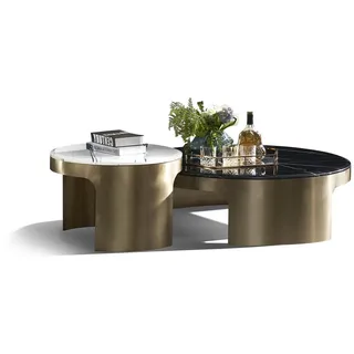 Xlmoebel Couchtisch Marmor-Couchtisch in Schwarz mit Edelstahl-Elementen von XLMOEBEL, Made in Europa schwarz