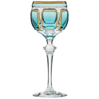 ARNSTADT KRISTALL Römer Weinglas Antike azur (23,5 cm) Kristallglas mundgeblasen von Hand geschliffen 24 Karat Goldrand Handmade in Germany