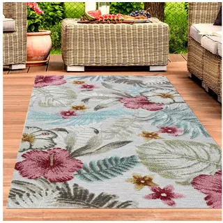 Carpetia Teppich In- & Outdoor Teppich Blumen Muster mit 3d-Effekt in Türkis Bunt, rechteckig beige rechteckig | 240 cm x 340 cm