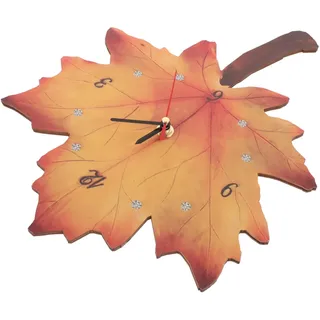Cabilock 1 Satz Ahornblatt-Wanduhr LED-Wanduhr Outdoor-Uhren für den Garten Schwimmbad Gartenuhr Die kinderzimmer Uhr küchenuhr hängende Dekoration Wanddekorationsuhr hölzern Yellow