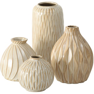 Boltze Vase Zalina 4-teilig (Blumenvase, Keramik Vase für Blumen / Trockenblumen / Pampasgras, Höhe 9-15 cm, Vasen-Set) 1006089