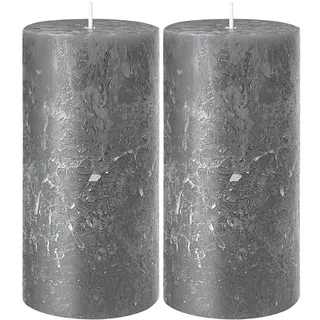 Wenzel Stumpenkerzen 2er Set RUSTIC, H 11 cm, Anthrazit - Paraffinwachs - 7 x 11 cm - selbstlöschend - 2er Set