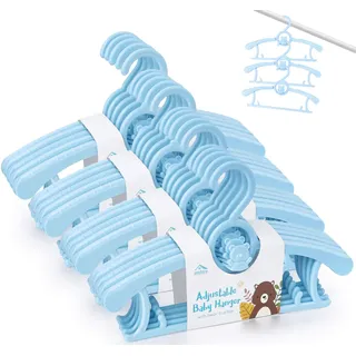 Anstore 20 Stück Kleiderbügel, Ausziehbare Mitwachsende Kinderkleiderbügel | Verstellbar 29–37 cm, Platzsparend mit Stapelbaren Bärchen-Haken, Rutschfeste Kleiderbügel für Babys und Kleinkinder, Blau