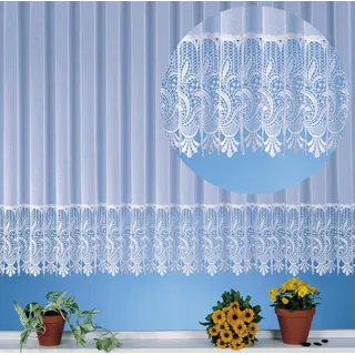 heimtexland edle Store Gardine aus Websablé transparent mit echtem Makramee Sockel in rein weiß - HxB 145x450 cm für Dekorationsbreite 135-180 cm - Ökotex Macramé Vorhang Typ516