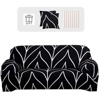 Lydevo Sofabezug 2 Sitzer Stretch Sofahusse Elastischer Sofabezug Spandex Sofa Überzug mit 2 Kissenbezug Anti-Rutsch Waschbar Sofa Protection Cover Schonbezug Couch,Schwarze Linie
