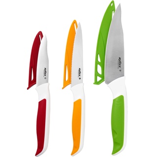 Zyliss E920249 Comfort Messer Set 3-Teilig mit Schneidbretter, Japanischer Edelstahl, Mehrfarben, Gemüsemesser, Gemüsemesser mit Wellenschliff, Schälmesser, Schneidbretter, Spülmaschinenfest