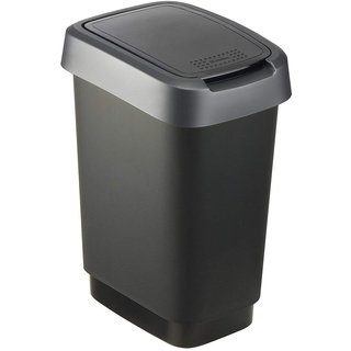 Rotho Twist Abfalleimer, Kunststoff, Schwarz/Silber, 10l (24,8 x 18,1 x33 cm)