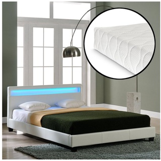 Corium Polsterbett (Bett und Matratze), LED-Bett »Paris« mit Matratze 160x200cm weiß weiß