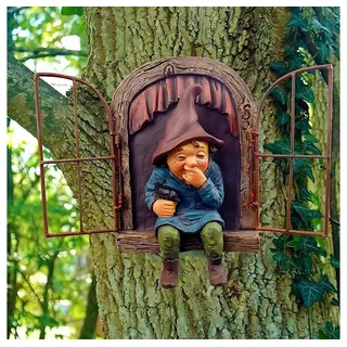 TUWENA Gartenfigur Gartenstatue Harz Zwerg Figur, Hängende Gartenzwerge Baum Dekoration