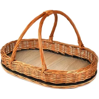 MyBer® Tablett Serviertablett Korb aus Weide für Obst Brot Gebäck Weidentablett Weidenkorb Tragekorb Tragetablett Maße B/T/H: 44/30/8cm(28cm mit Henkel) braun Handarbeit K2-137-N
