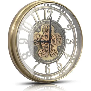 Samilito Wanduhr Gold – Bewegungsgetriebe mit sichtbaren Zahnrädern, arabische Ziffern, leises Quarzuhrwerk, Deko für Wohnzimmer & Büro - Gold