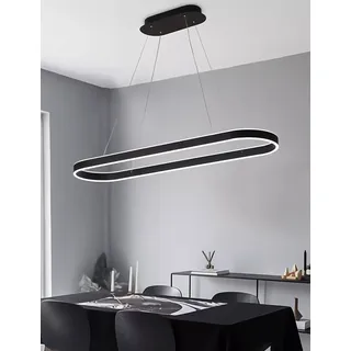 WJYCYN Dimmbar Oval LED-Kronleuchter Pendelleuchte moderner Esstisch Büro mit den Fernbedienung ring Hängelampe höhenverstellbar Blendfreesszimmer Arbeitszimmer Küche leuchte (Schwarz, L120cm 108W)