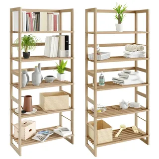 CASARIA Standregal Badregal Holz 5 Böden Belastbar Holzregal Bad Küche Keller Regal
