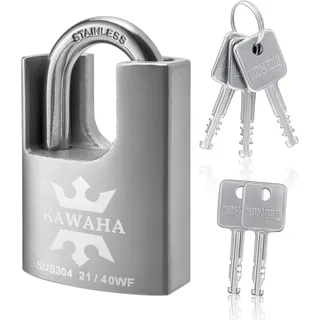 KAWAHA 21/40KD-5SK Hochsicherheits-Vorhängeschloss aus Edelstahl mit Schlüssel für den Innen- und Außenbereich (robust, rostfrei) (40 mm, verschiedene Schlüssel, aus Edelstahl)
