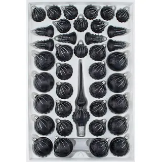 39 TLG. Glas-Weihnachtskugeln Set in 'Ice Schwarz Silber' Regen - Christbaumkugeln - Weihnachtsschmuck-Christbaumschmuck
