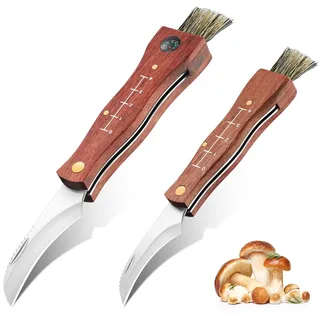 JASON Pilzmesser mit Bürste - 2 Stücke Pilzmesser Set Schwammerlmesser mit Pinsel Outdoor Klappmesser mit Holzgriff für Pilzsammler Pilzesammeln