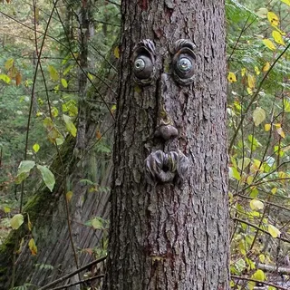 SENIURIS Baumgesicht des alten Mannes für Outdoor-Dekorationen, lustiger Hof, einzigartige Vogelfutterspender, Baumdekoration für Halloween oder Weihnachten. (C-Stil)