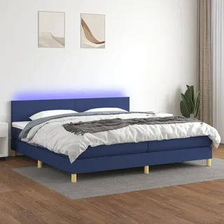 KAMELUN Boxspringbett mit Matratze & LED Blau 200x200 cm Stoff