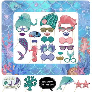 26er Set Meerjungfrau Fotobox Accessoires Meerjungfrau Geburtstag Deko Fotorequisite Meerjungfrau Party Foto Requisiten Kindergeburtstag Bilderrahmen Mermaid Photo Booth Unterwasserwelt Deko