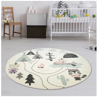Kinderteppich Kinderzimmer Teppich Niedliche Bären, TeppichHome24, Rund, Höhe 13 mm weiß Rund - 120 cm x 120 cm x 13 mm
