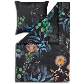 Estella Bettwäsche Midnight 4749 985 Multi, Mako-Satin, 2 teilig, Äste, Zweige, Blätter schwarz