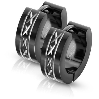 BUNGSA Creolen-Set Creolen schwarz mit gelasertem Dia-Cut Design aus Edelstahl Unisex (1 Paar (2 Stück), 2-tlg), Ohrschmuck Ohrringe schwarz