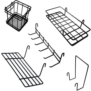 Hänge-Korb, Haken-Gestell & Hängeregal StifthalterlHakenablage, Gitterwand-Accessoires,Wandgitter Zubehör für Draht-Gitterwand,, Schwarz