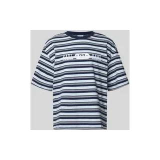 Regular Fit T-Shirt mit Logo-Stitching, Blau, XXL