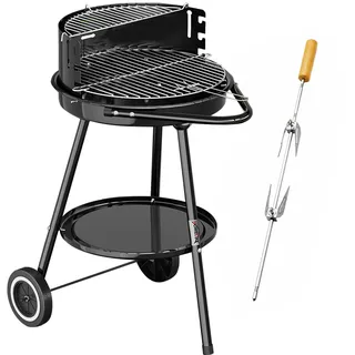 Rundgrill Holzkohlegrill mit Räder ∅52 cm Drehspieß Grillwagen Camping Grill BBQ