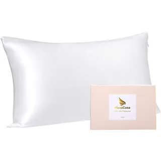 PiccoCasa Seide Kissenbezug 40x80 Kissenbezug aus 100% Seide 22 Momme kopfkissenbezug Haare und Hautpflege mit Reißverschluss & Geschenkbox Weiß 40x80cm