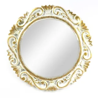 Oriental Galerie Barock Wandspiegel Spiegel Schminkspiegel Landhaus Holzrahmen Vintage Shabby Chic Weiß/Gold Rund 60cm