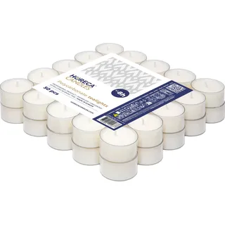 Horeca Candles - Theelichter Transparente Hülle - 8 Stunden Brenndauer - Weiß - 50 Stück Klar Teekerzen - Ohne Duft - Kerzen in Durchsichtigem Behälter