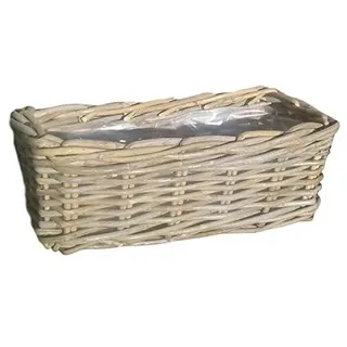 terracotta-toepfe-de Pflanzkorb/Kasten 40 x 16 cm graubeige aus Rattan - Naturprodukt- kein Kunststoff !! Balkonkasten Blumen Pflanzgefäß Blumentopf Korb Landhaus eckig