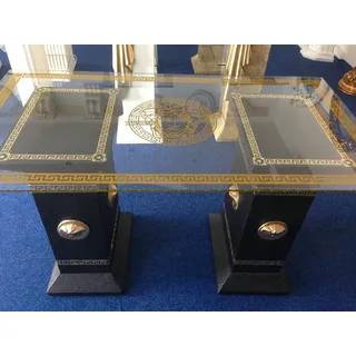 Medusa Esstisch Glastisch, Säulentisch, Designertisch Wohnzimmertisch Kanzleitisch, Praxistisch 100% Handgefertigt Antik Stil Retro Medusa Mäander - Schwarz