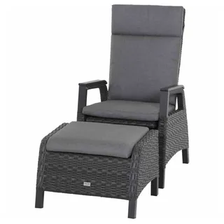 Siena Garden Loungesessel SOLEA mit Fussteil (2-St), stufenlos verstellbar, Aluminium + Polyrattan dunkelgrau grau