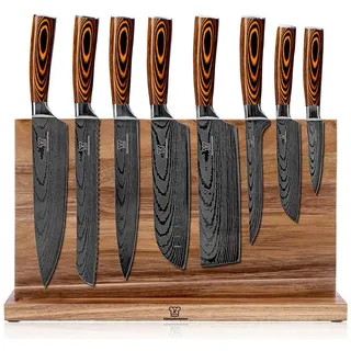 Küchenkompane Messer-Set Messerset mit magnetischem Messerblock - 8-teiliges Küchenmesser Set (2-tlg) braun|silberfarben