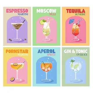 Bellatoi 6 Stück Cocktail Diamond Painting Bilder für Wand Deko-20x30 cm | 6 Stück-Macaron-Cocktail-Diamant Painting, ideale Geschenke für Heimdekoration, Cocktailpartys und Feiertage