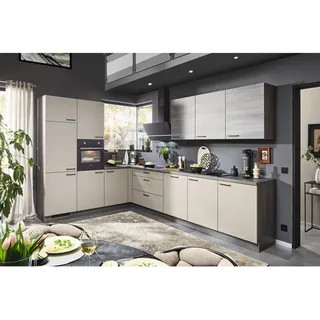 Welnova Eckküche, Creme, Eiche grau, Holzwerkstoff, 1 Schublade(n) Schubladen, nur wie online abgebildet bestellbar, L-Form, 345x245 cm, Made in Germany, vormontierter Korpus, in den Filialen seitenverkehrt erhältlich, Küchen, Eckküchen, Eckküchen ohne Geräte