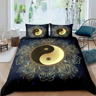 Loussiesd Yin Yang Bettbezug Set für Mädchen Jungen Boho Mandala Bettwäsche-Set Paisley Bettwäsche Set 135x200cm Dekorative Bohemian Exotic Floral Bettbezug 2Stück