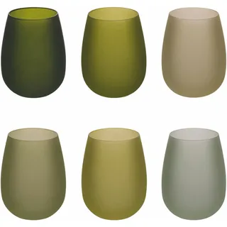 Villa d'Este Home Tivoli 6er Set Wassergläser 600ml Frosted Glas Happy Hour Greenery