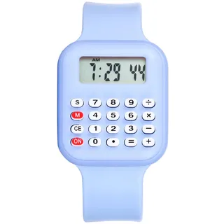 JewelryWe Kinder Armbanduhr Digitaluhr mit Rechner: Blau Rechteckige Digital Elektronische Uhr Kinderuhr Rechneruhr mit Kalkulator, Datum und Uhrzeit verfügbar - Geschenke für Jungen Mädchen Teenager