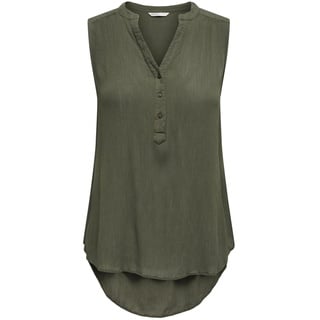 ONLY Damen Tank Top Blusen Shirt | Langes V-Ausschnitt Regular Fit Oberteil | ohne Ärmel ONLJETTE, Farben:Olive, Größe:36